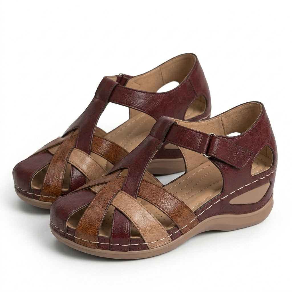 Tara red woven wedge sandals - detail view