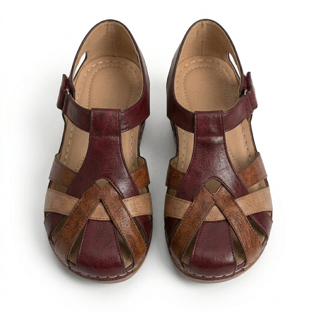 Tara red woven wedge sandals - full look