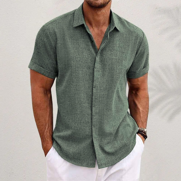 Thaddeus linen collared shirt - front view