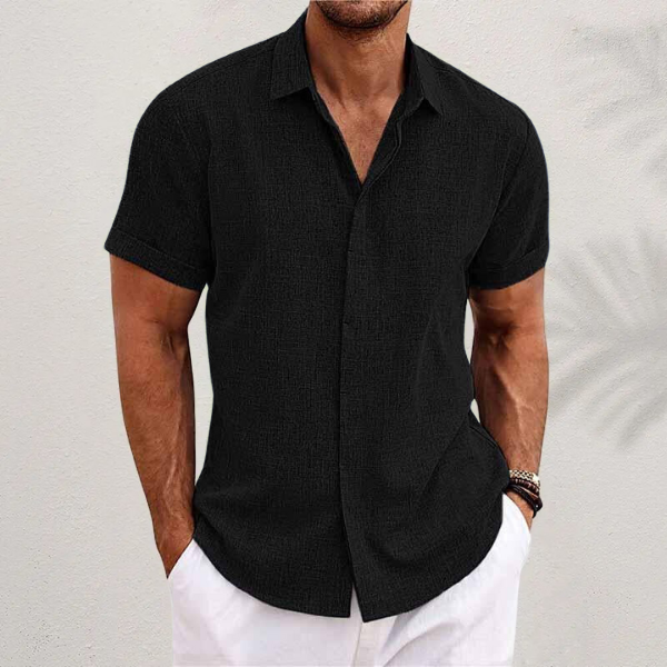 Thaddeus linen collared shirt - side view