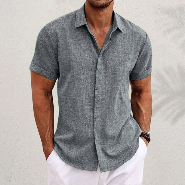 Thaddeus linen collared shirt - back view