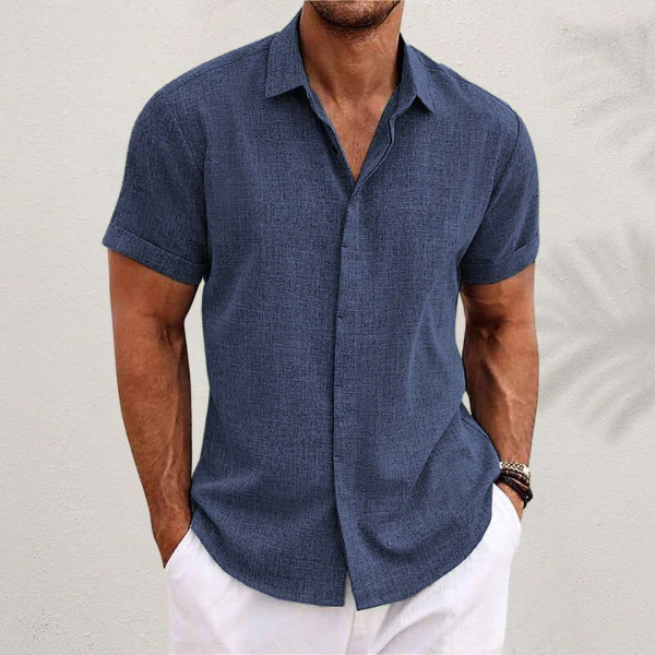 Thaddeus linen collared shirt - detail view