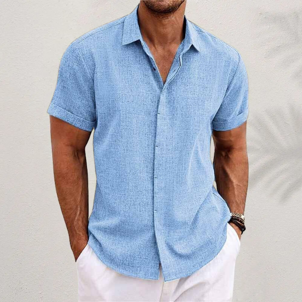 Thaddeus linen collared shirt - styled view