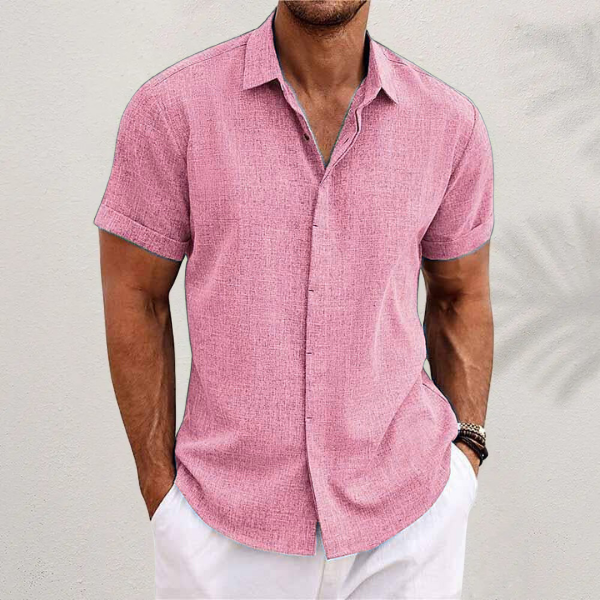 Thaddeus linen collared shirt - styled view