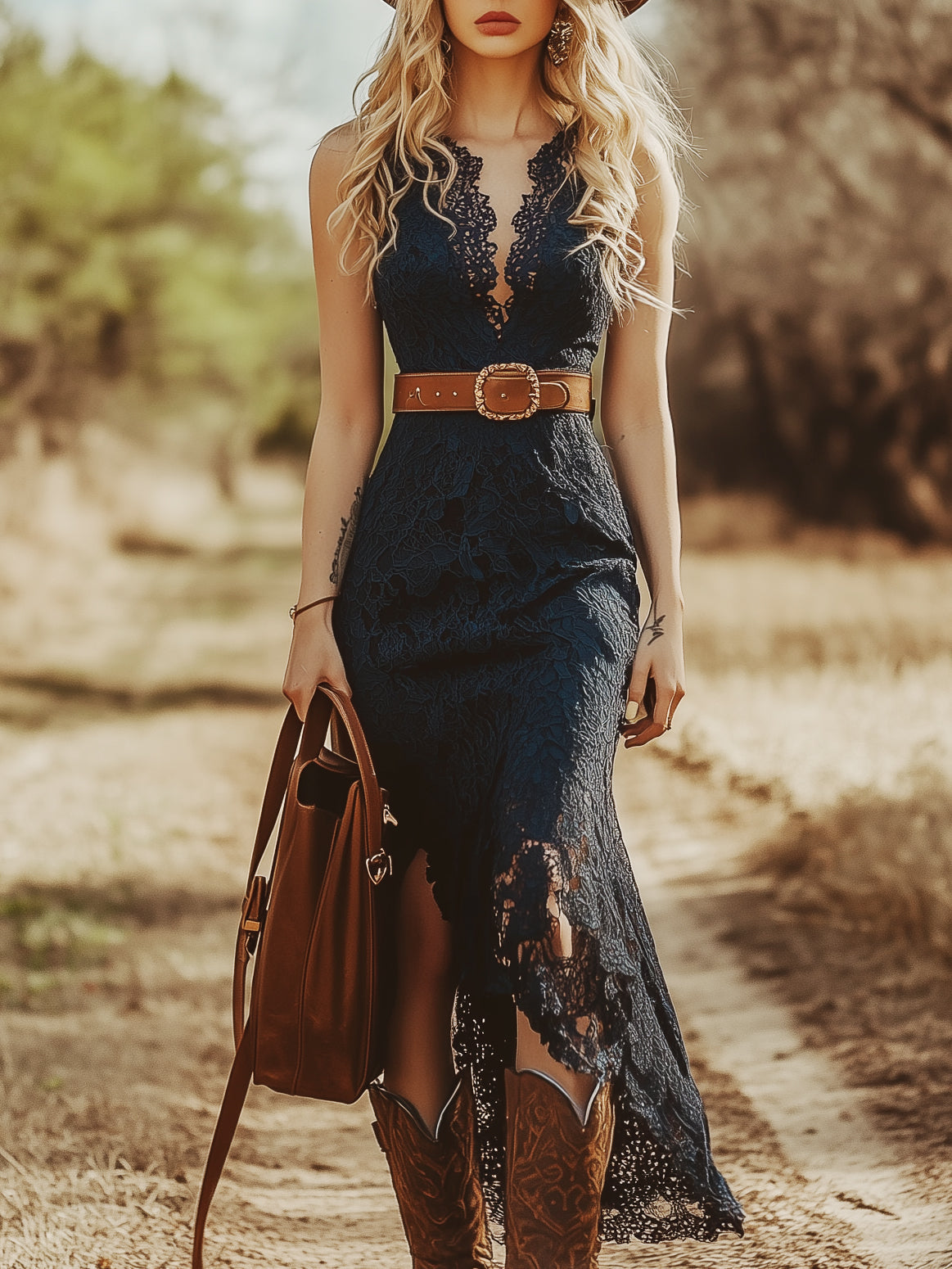 Pearl lace V neck midi dress - front view