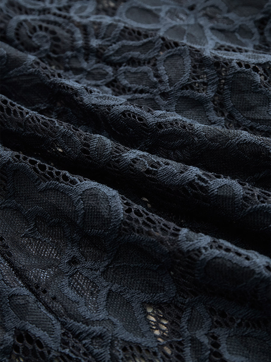 Pearl lace V neck midi dress - close up