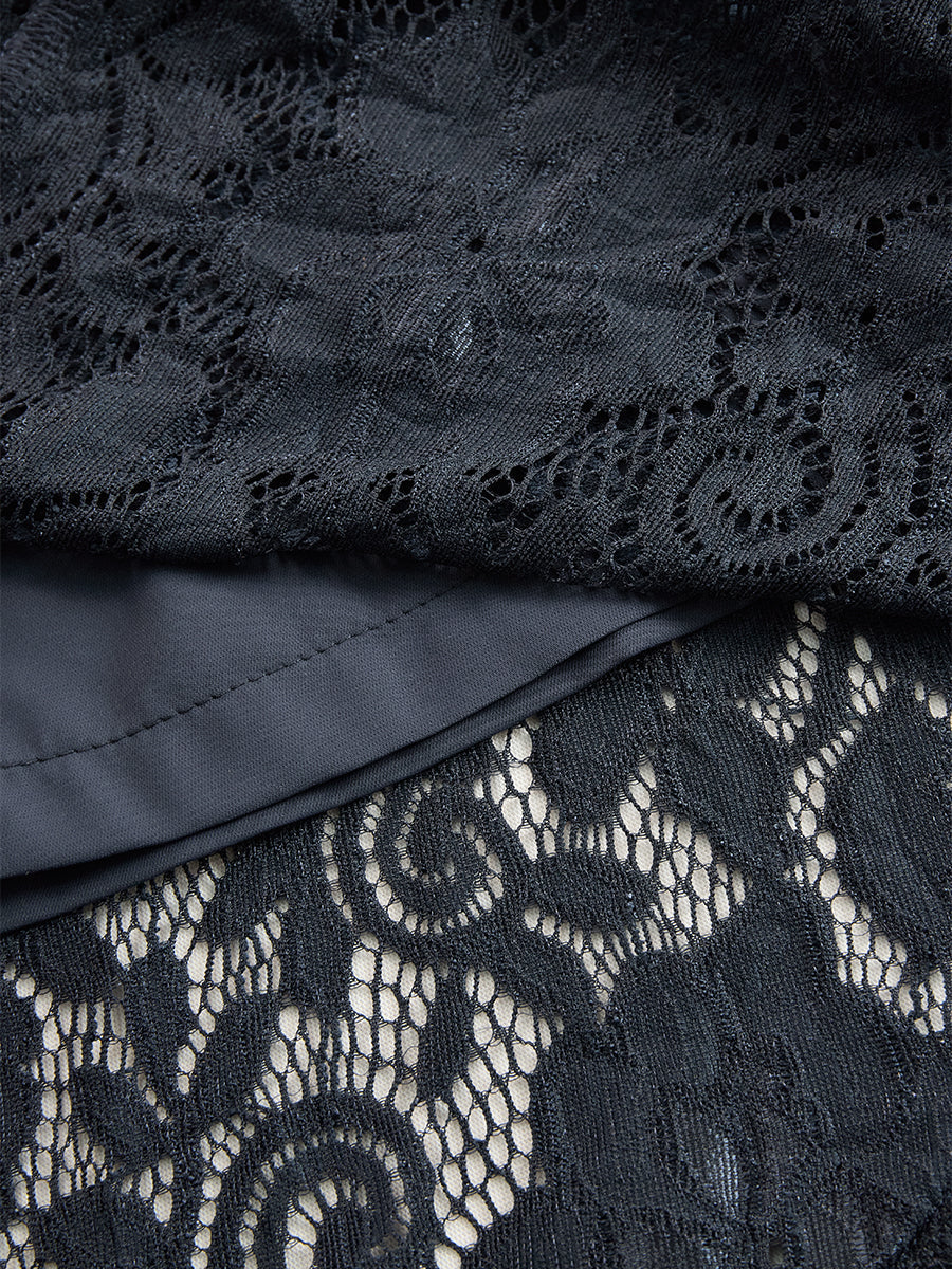 Pearl lace V neck midi dress - full look