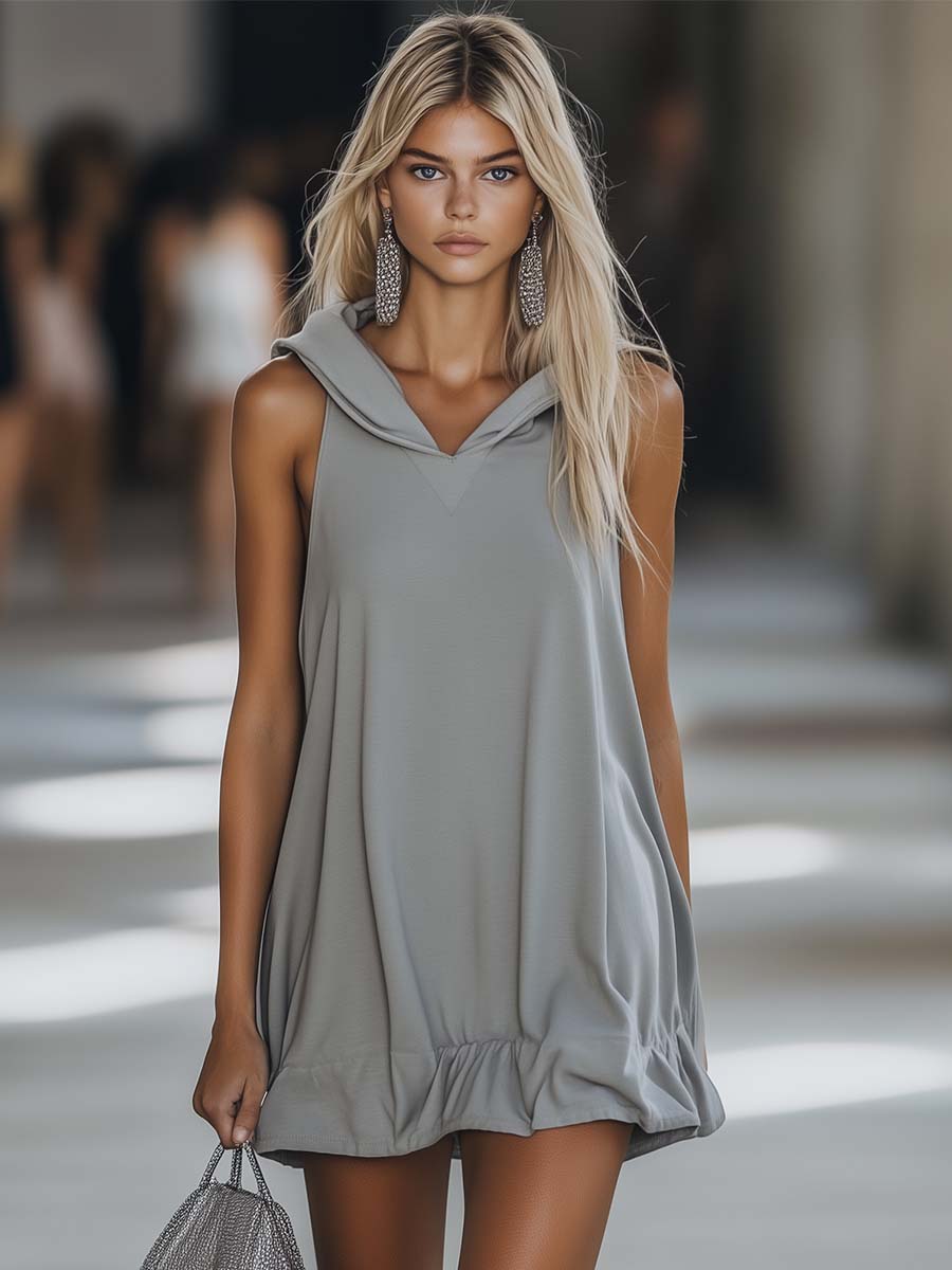 Thomasina sleeveless hooded mini dress - front view