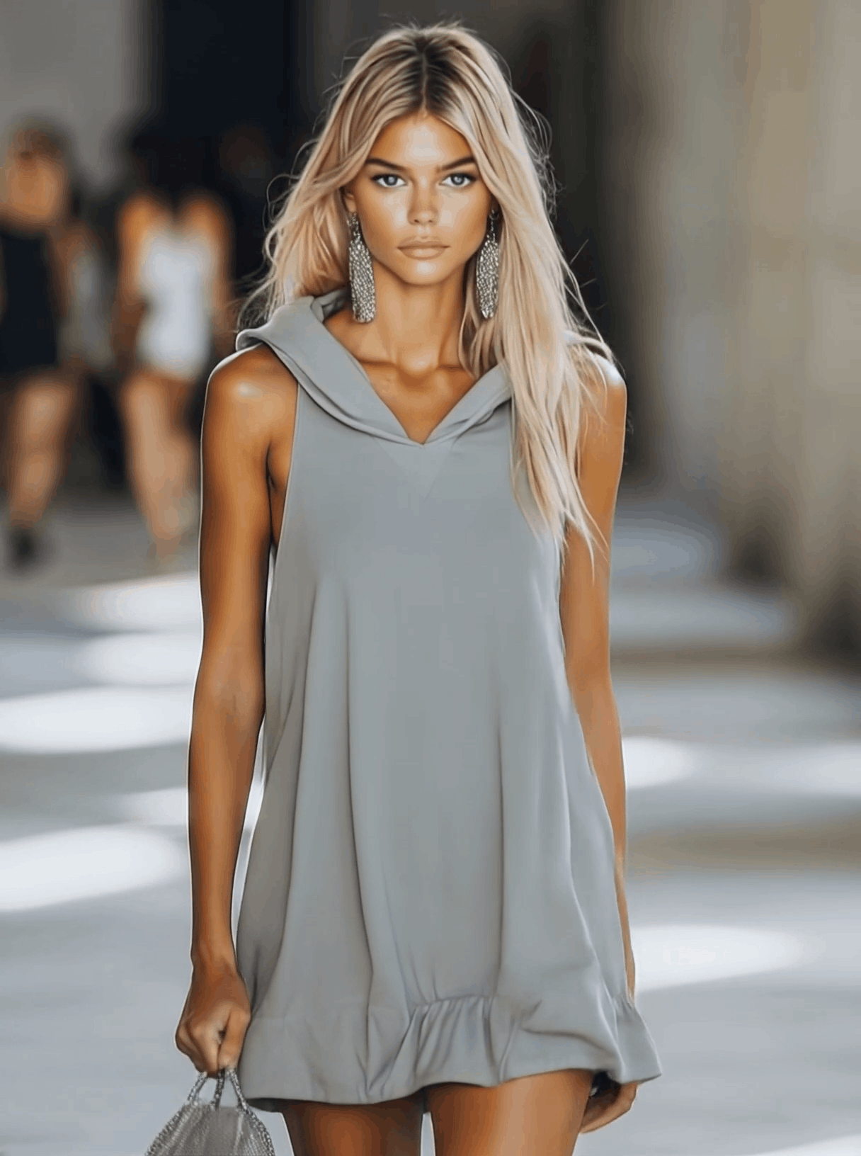 Thomasina sleeveless hooded mini dress - detail animation