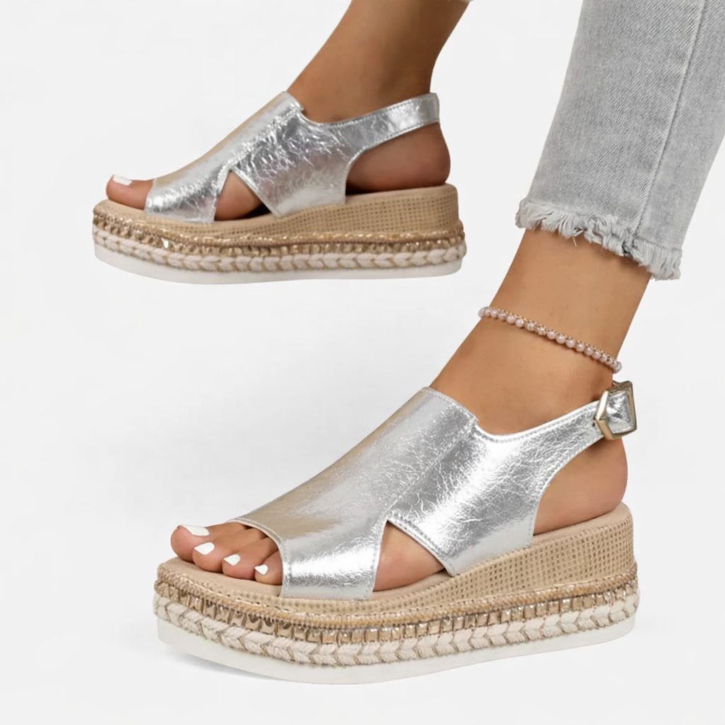 Tirzah summer wedge sandals - color Silver both feet