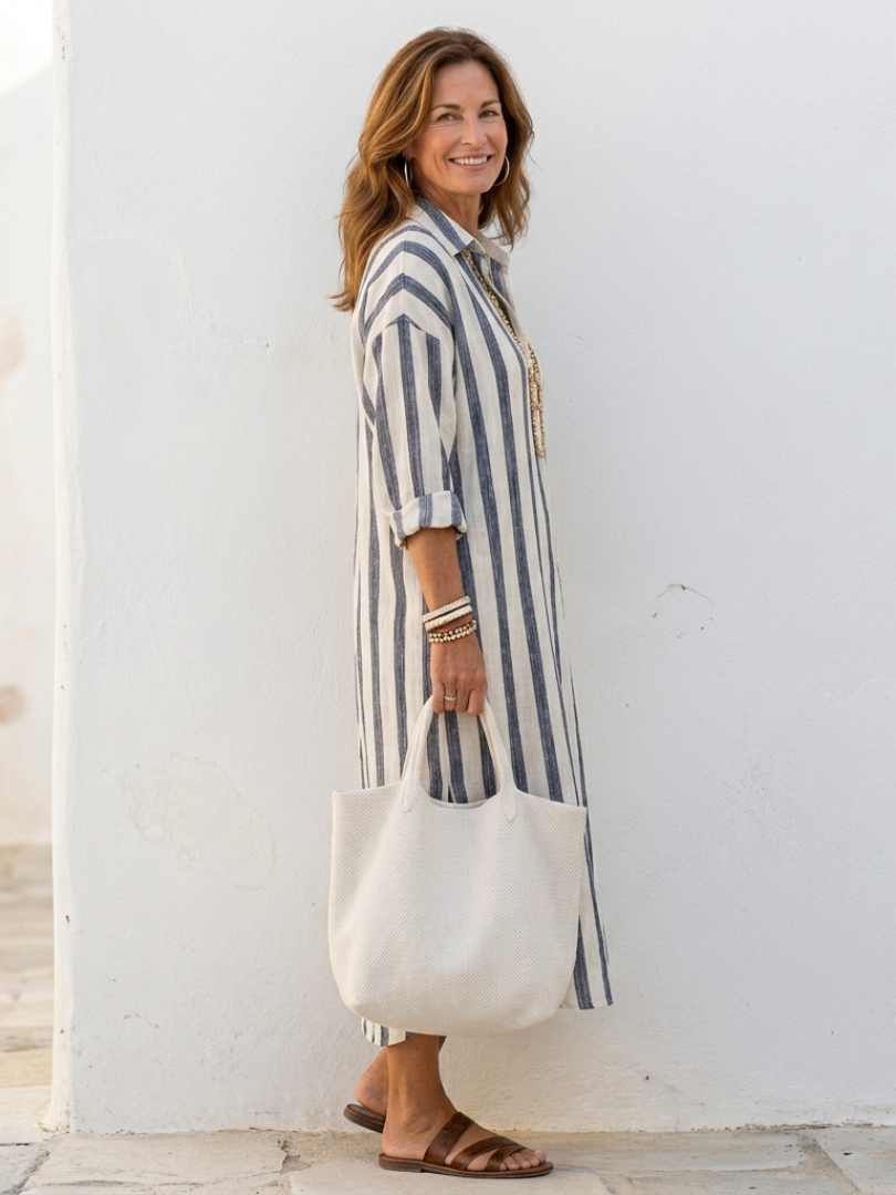 Trine striped midi shirt dress - side view