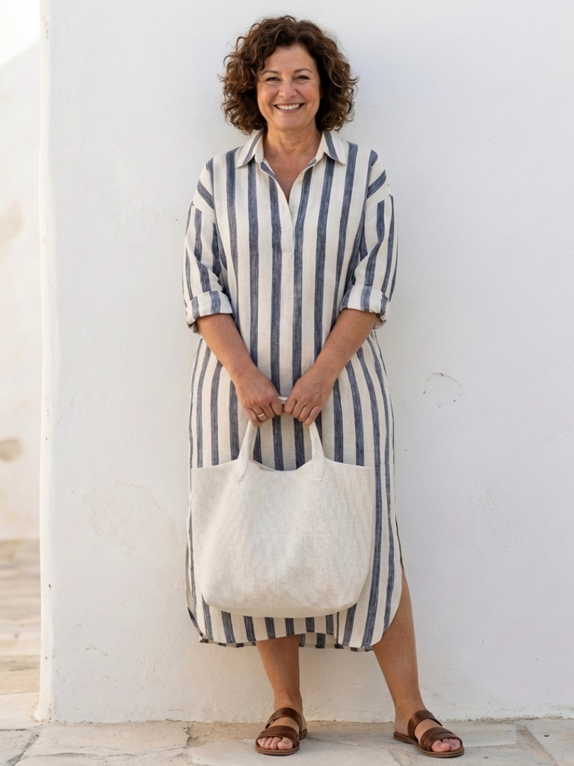 Trine striped midi shirt dress - back view