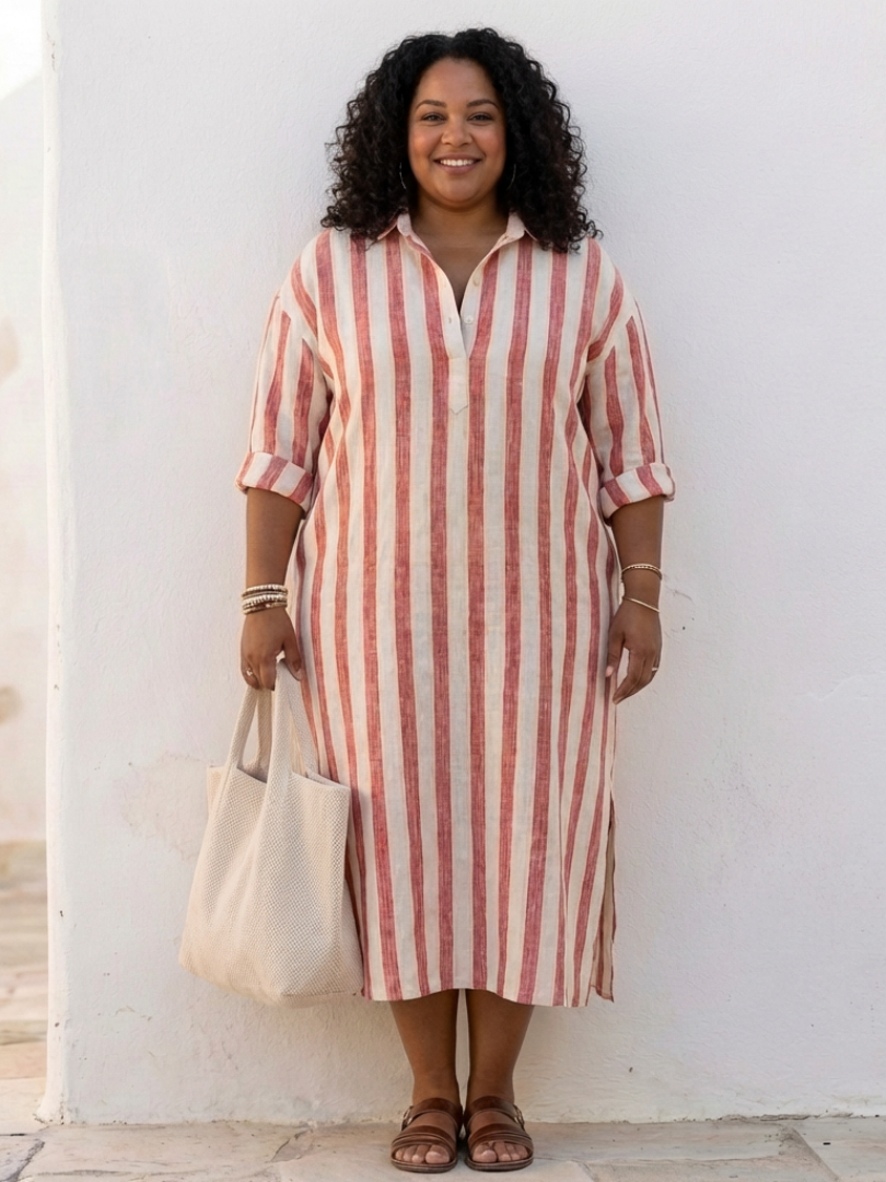 Trine striped midi shirt dress - full look