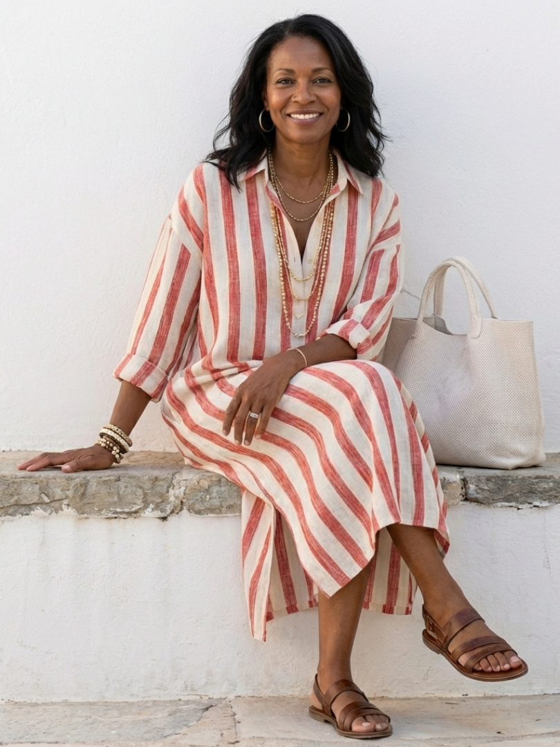 Trine striped midi shirt dress - close up