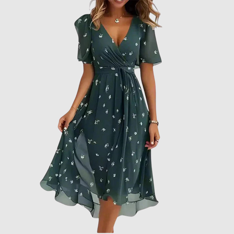 Ulla floral V neck midi dress - front view