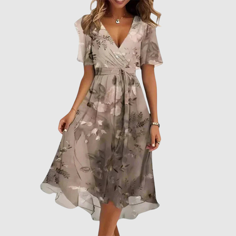 Ulla floral V neck midi dress - side view