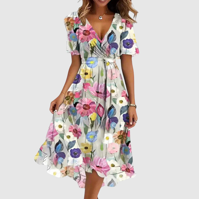 Ulla floral V neck midi dress - back view