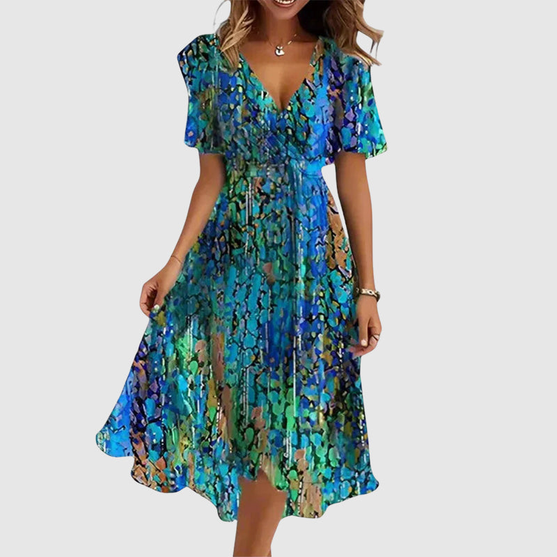 Ulla floral V neck midi dress - styled outfit
