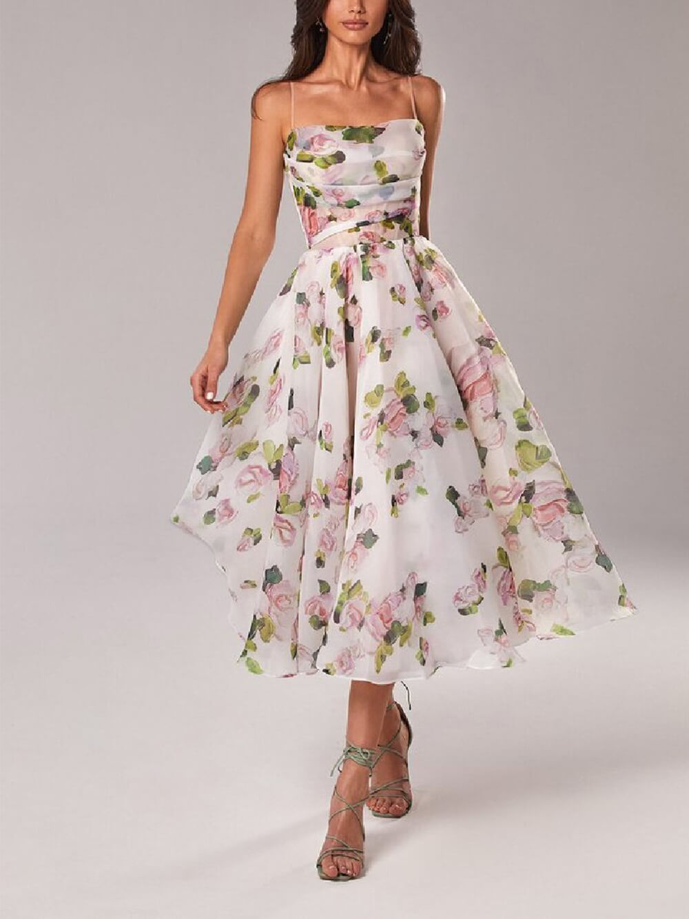 Uma floral spaghetti strap A-line midi dress - front view