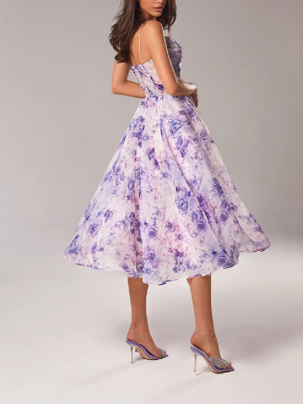 Uma floral spaghetti strap A-line midi dress - back view