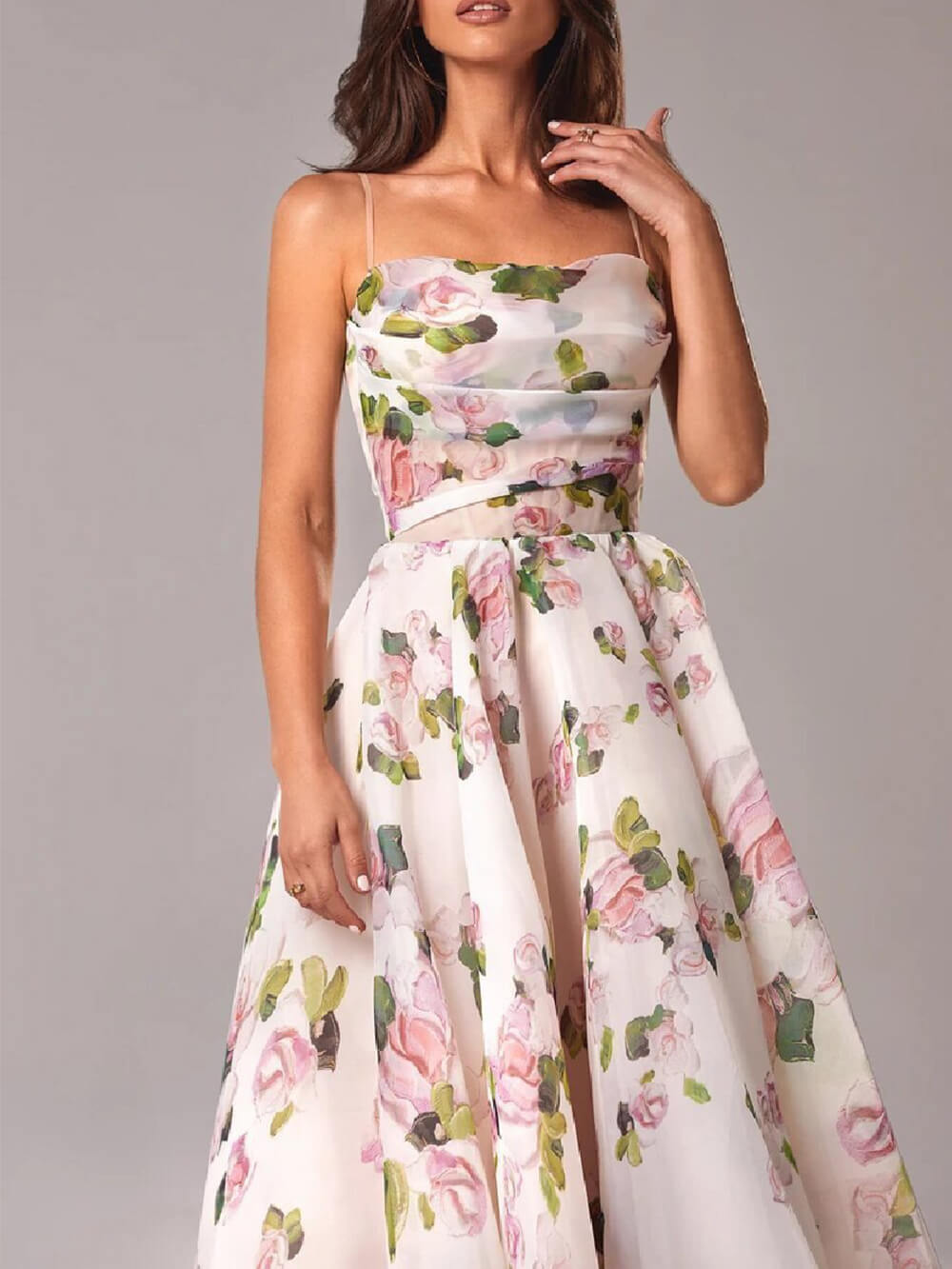 Uma floral spaghetti strap A-line midi dress - styled outfit