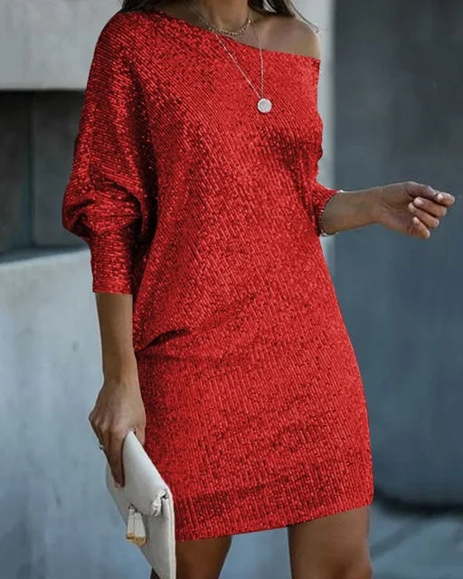 Valentina off shoulder sequin mini dress - back view