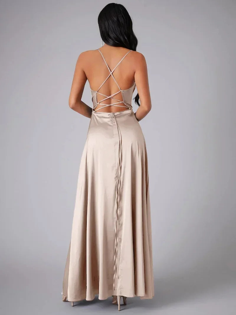 Vinnie satin cowl neck maxi dress with slit - additional angle 4