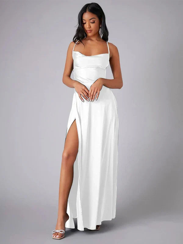 Vinnie satin cowl neck maxi dress with slit - additional angle 1