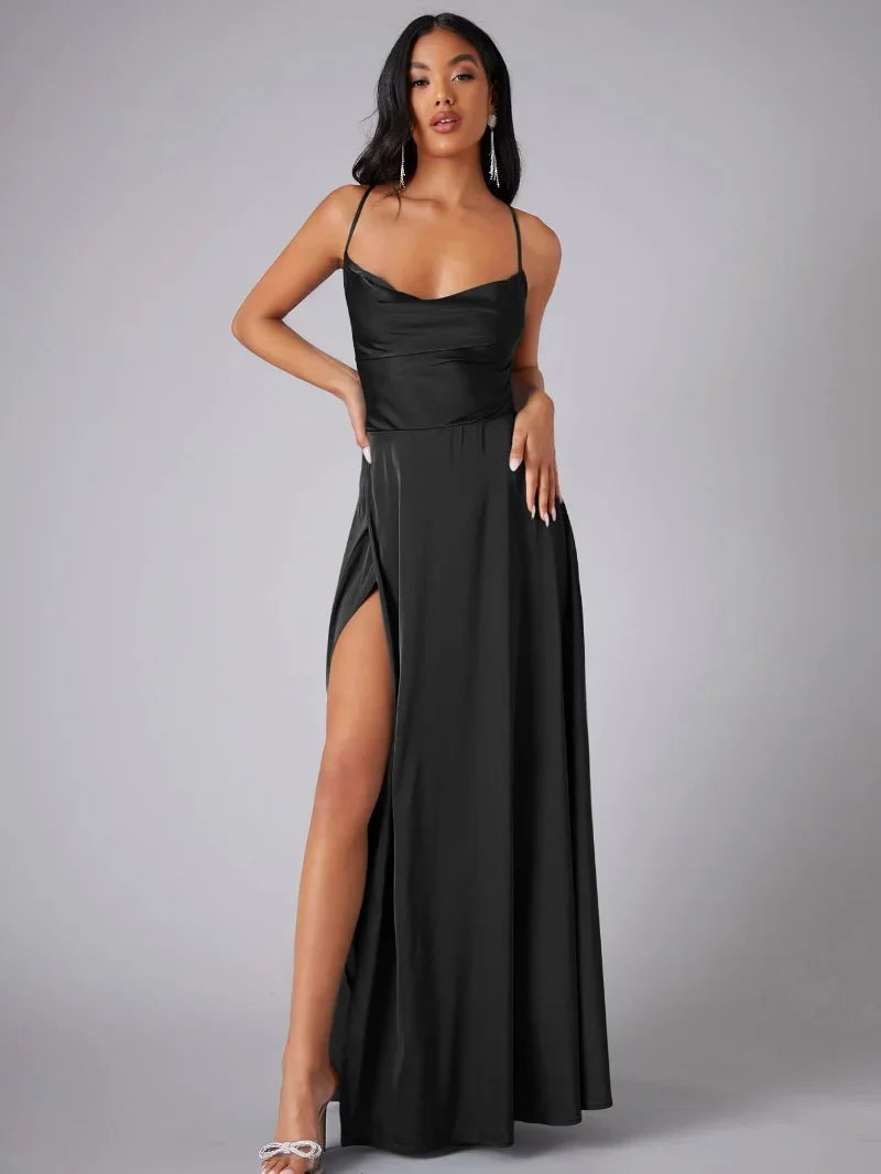 Vinnie satin cowl neck maxi dress with slit - additional angle 2