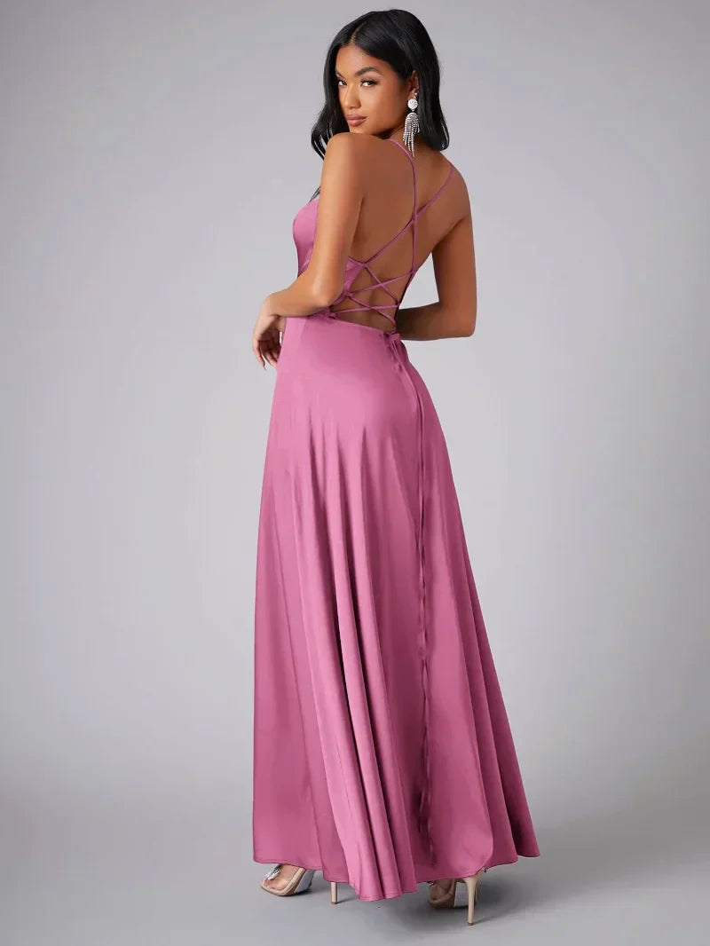Vinnie satin cowl neck maxi dress with slit - additional angle 3