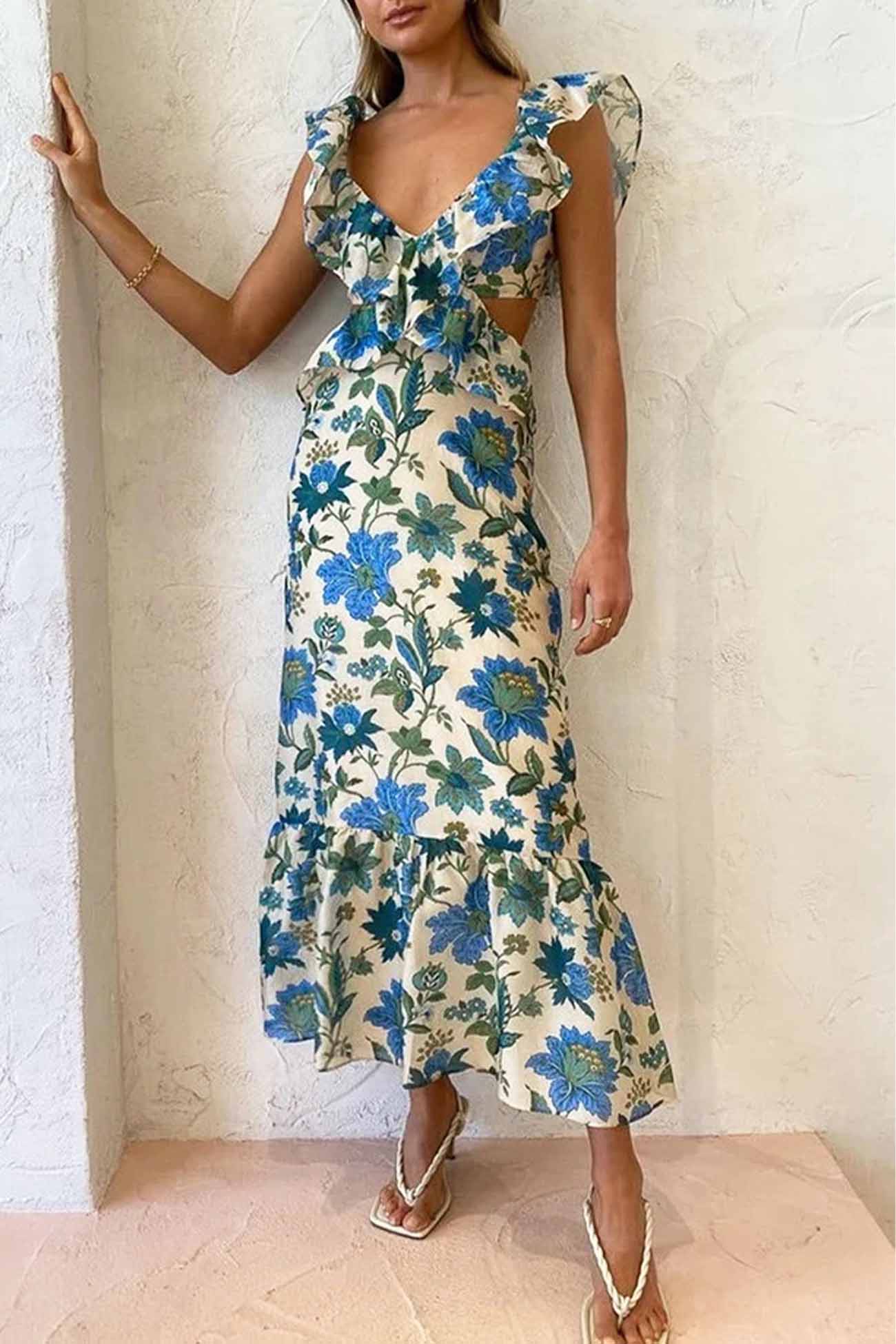 Wanda ruffle strap floral maxi dress - styled outfit