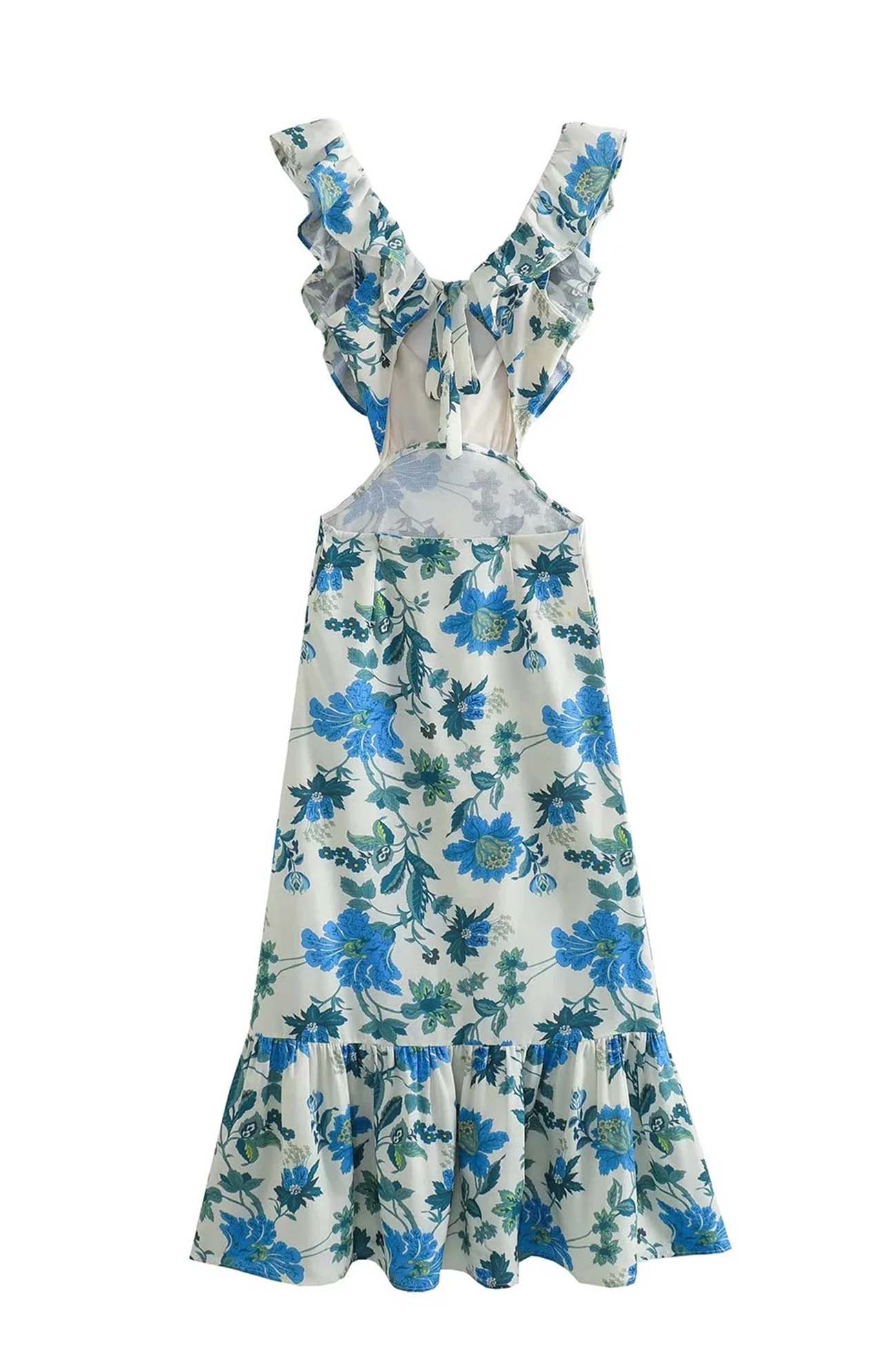Wanda ruffle strap floral maxi dress - close up
