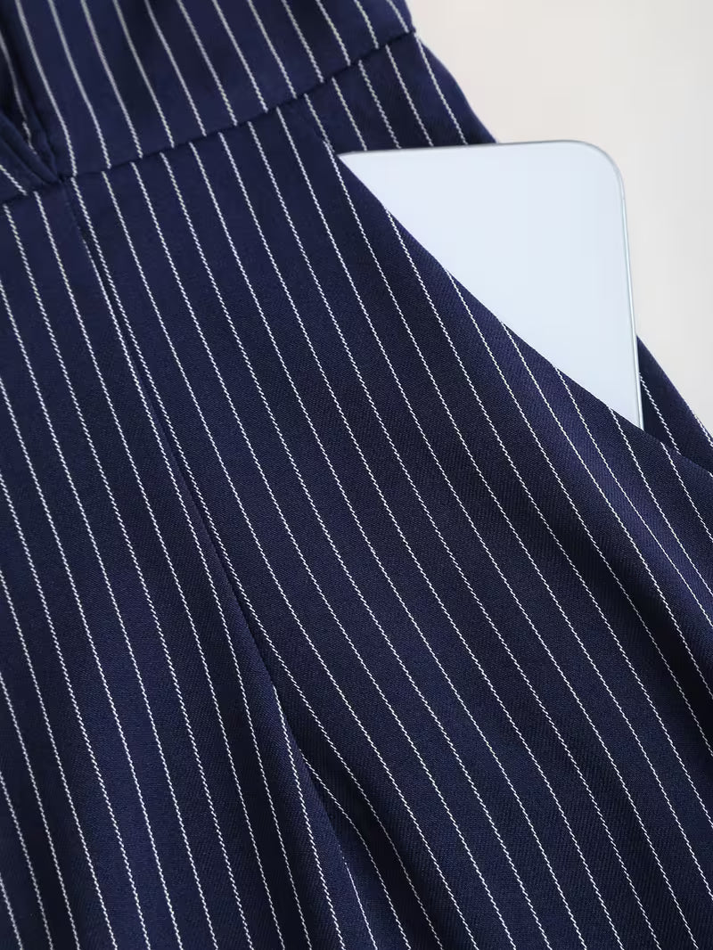 Wilhelmina striped notched lapel belted pencil midi dress - fabric detail