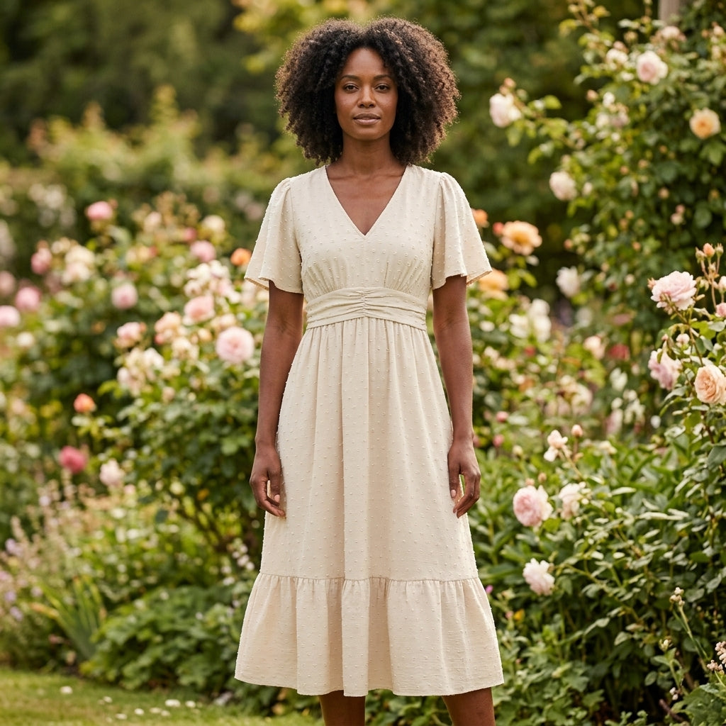 Winifred V neck summer midi dress - front view