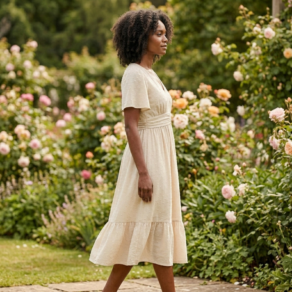 Winifred V neck summer midi dress - side view