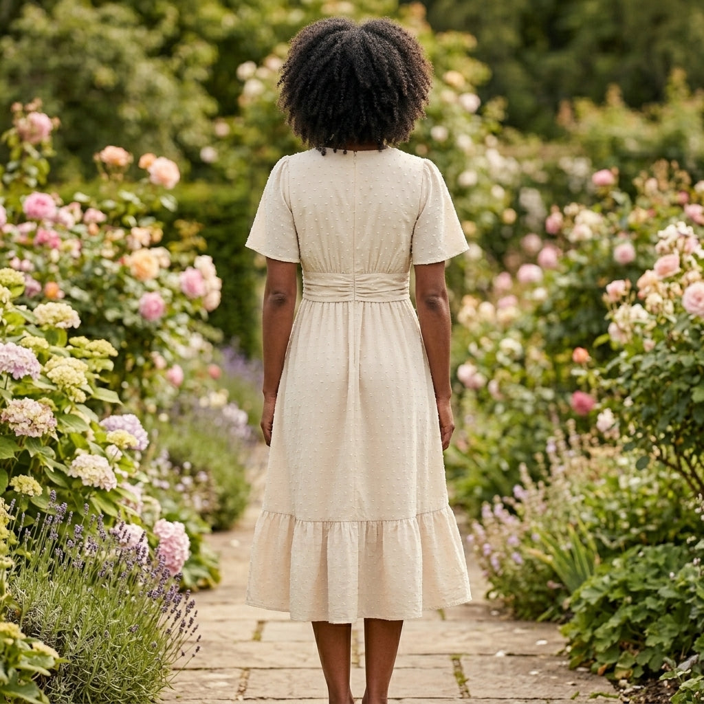 Winifred V neck summer midi dress - back view