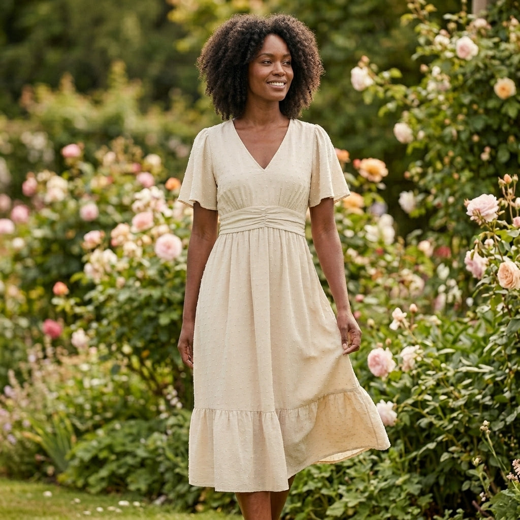 Winifred V neck summer midi dress - full look