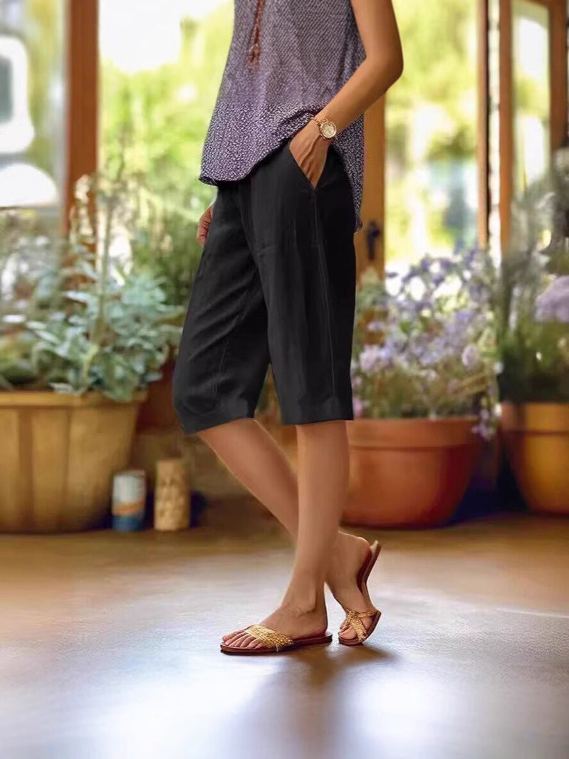 Yseult relaxed linen shorts - styled view