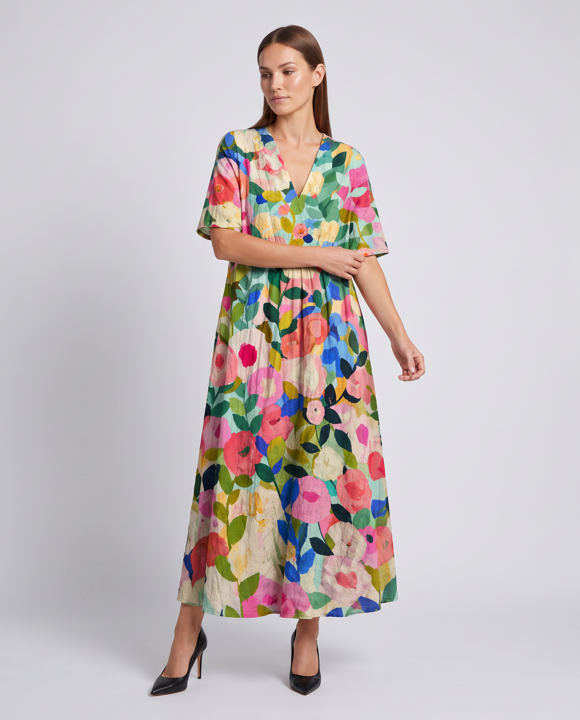 Zara floral V neck midi dress - side view