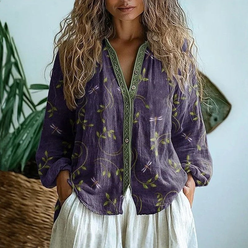 Zephyrine leaf print long sleeve top - front view