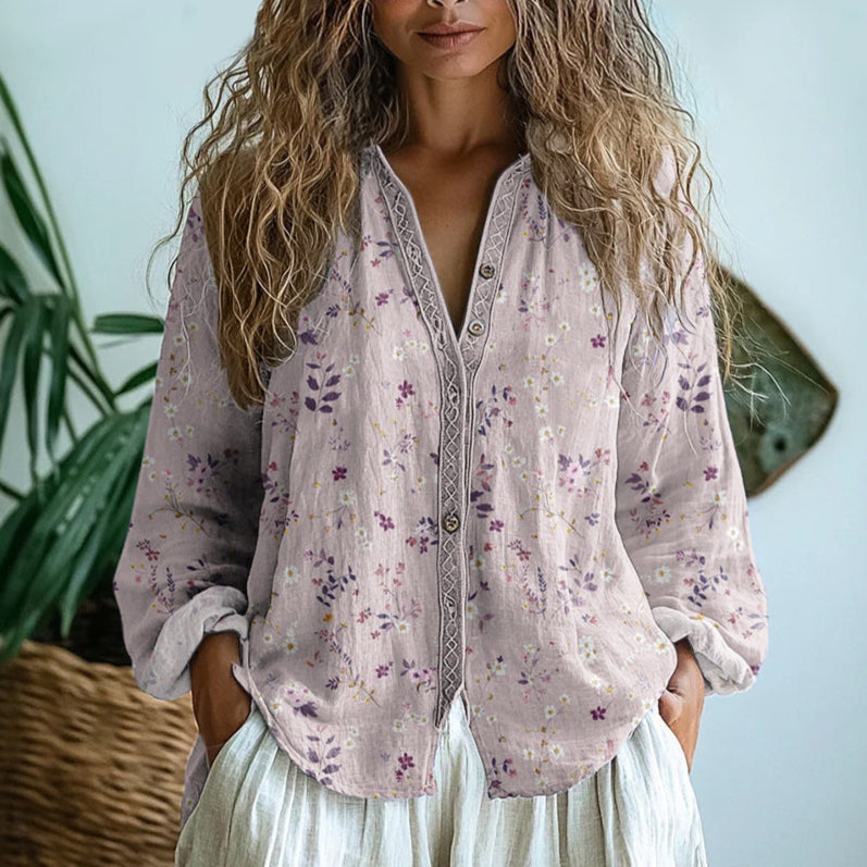 Zephyrine leaf print long sleeve top - side view