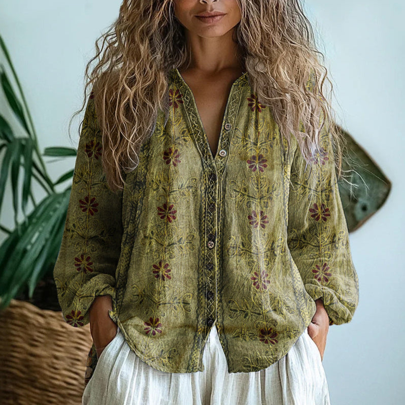 Zephyrine leaf print long sleeve top - back view
