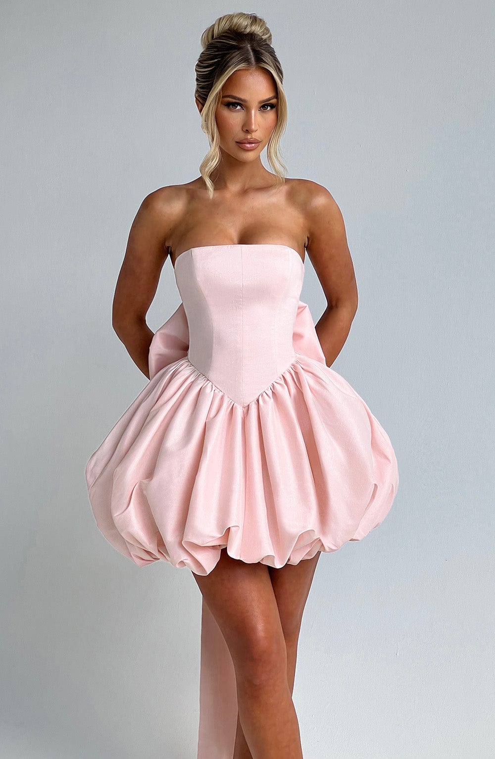 Zoe strapless bubble hem mini dress - lace-up back detail